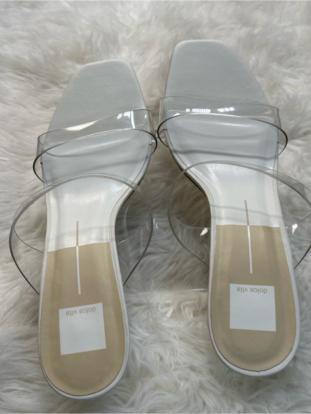 Dolce Vita White Mule Sandals with Clear Straps - Picture 8 of 8